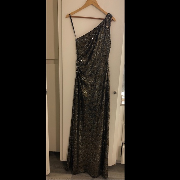 ⭐️DAVID MEISTER⭐️ ONE SHOULDER SEQUIN PROM WEDDING PARTY GOWN - Picture 5 of 8